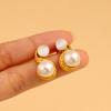 French Style Pearl Spiral Wave Titanium Steel Earrings