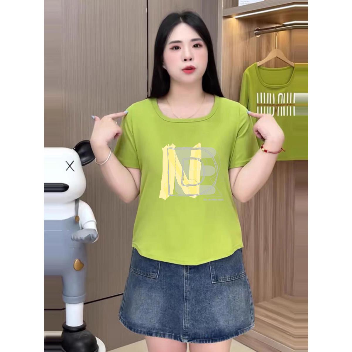 

Loose design square neck short top front shoulder short sleeve t-shirt women s summer 2025 new slim and thin sweet XL [160-100kg]