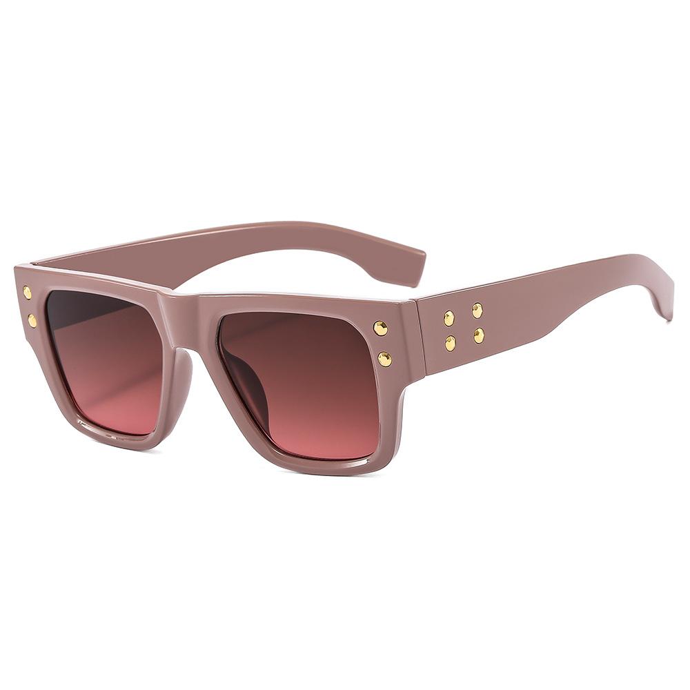 2023 Custom Good Price Ladies Sunglasses Men Large Square Vintage Retro Rivet Rectangle Sunglasses