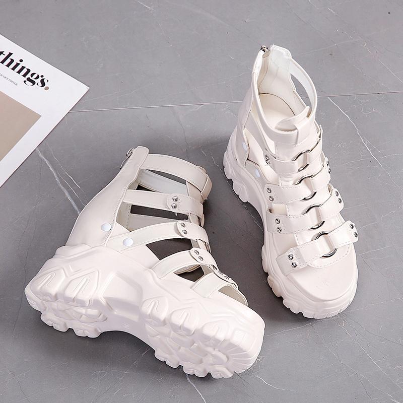 Fashion 2025 Women Thick Bottom Gladiator Shoes Woman Summer Chunky Sneakers High Platform Sandals Hollow Out 11CM Wedge Heels Beach