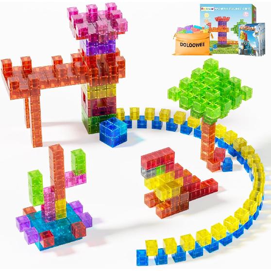 Doloowee 50 PCS Magnetic Blocks, Transparent Magnetic Building Cubes Magnet Blocks for Kids Ages 4-8, STEM Preschool Toys Montessori Sensory Magnet