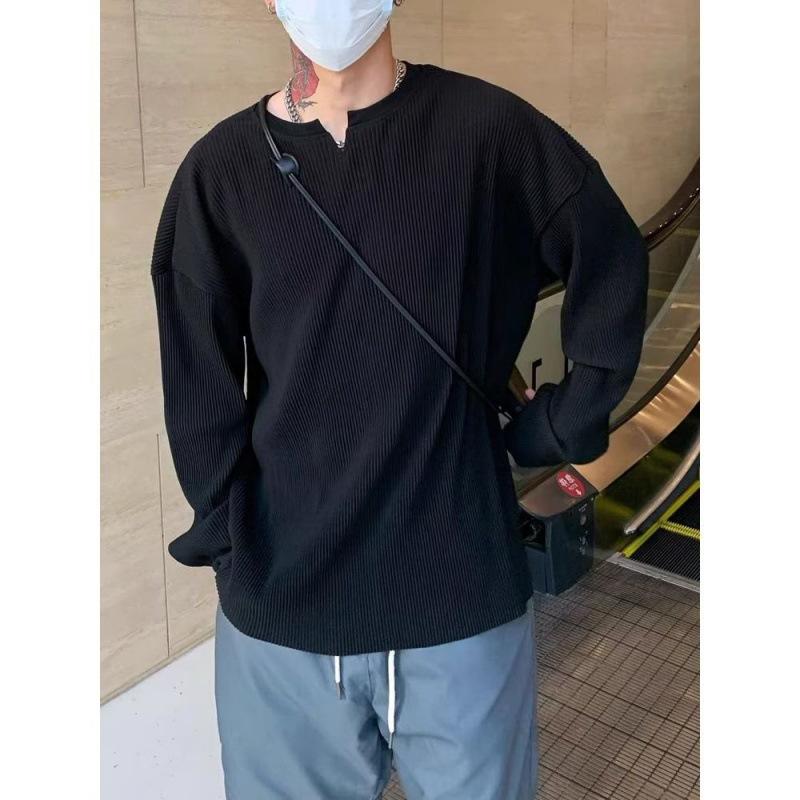 Men's Long Sleeve Pullover V-Neck Loose Casual Top Plus Size Loose Striped Long Sleeve