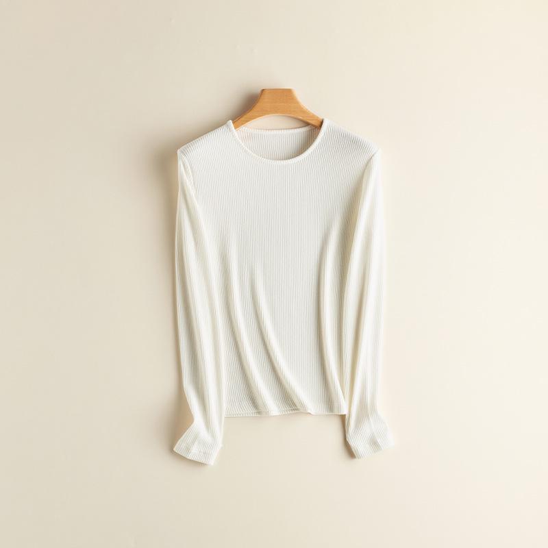Women's Ribbed Knit Crew Neck Long Sleeve Top - Slimming & Versatile