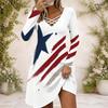 Women Cross V Neck Long Sleeve Dress Pink Heart Floral Print Irregular Hem Dress