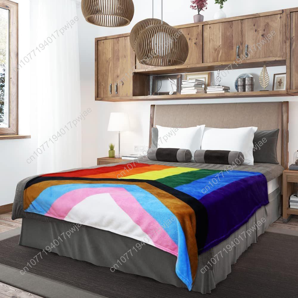 Progress Pride Super Plush Blanket Soft Throw Blanket Perfect for Cuddle Season Progressive Pride LGBT Custom Blankets