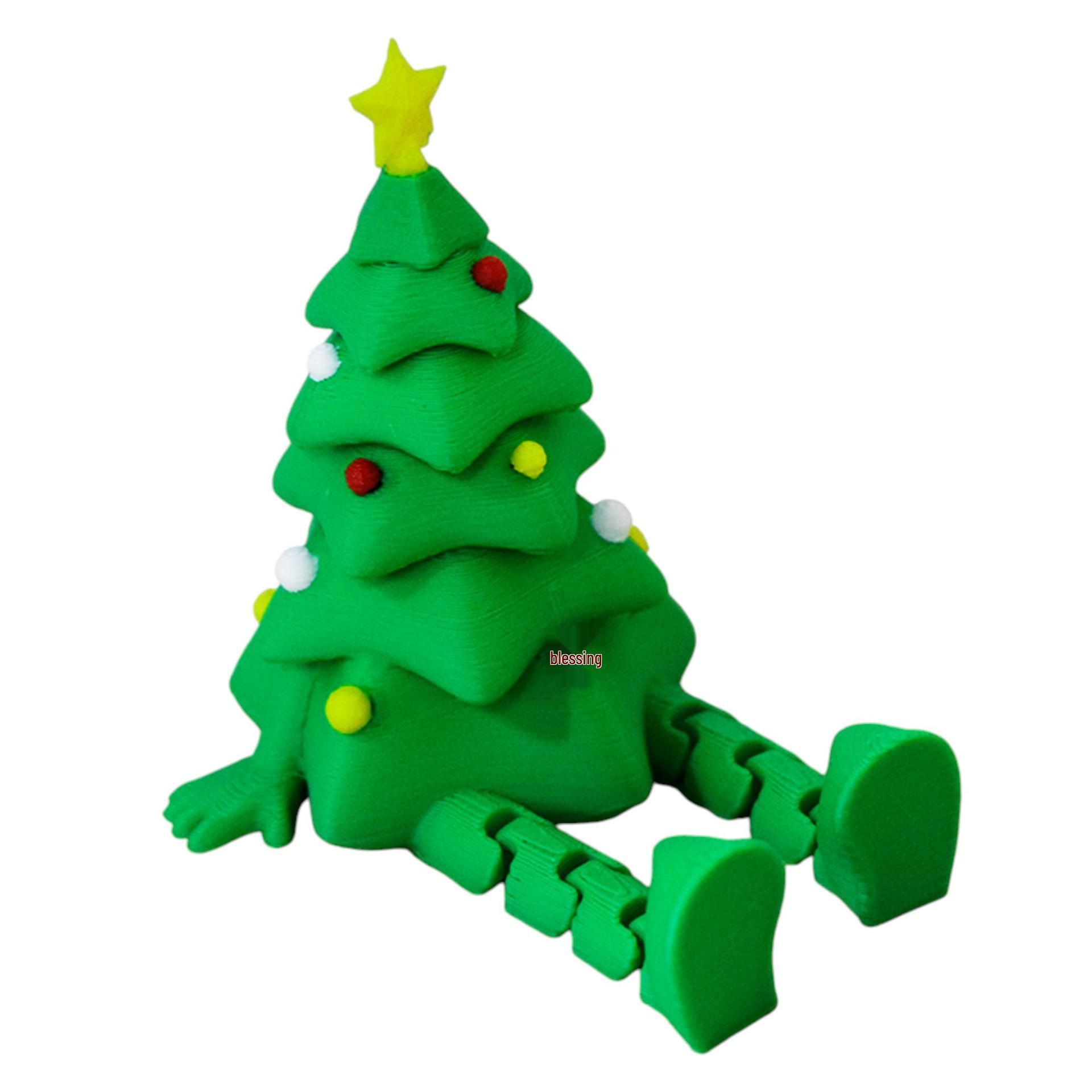 

3D Printed Sitting Pose Christmas Tree Ornament - Colorful Desktop Decoration Toy Gift Green