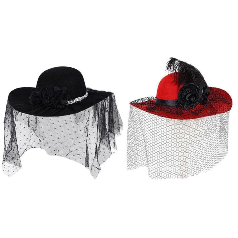 Vintage síťovaný klobouk sombrero se závojem plstěné fedory dárky květinové klobouky koktejlová čajová párty