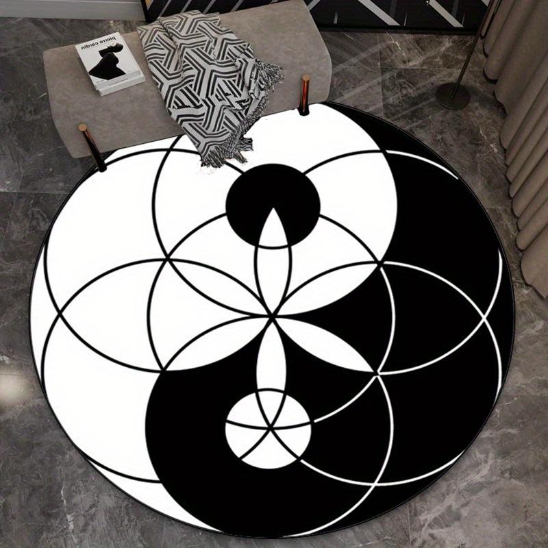 1pc Black and white Yin-Yang print polyester carpet crystal velvet round carpet suitable for living room and bedroom