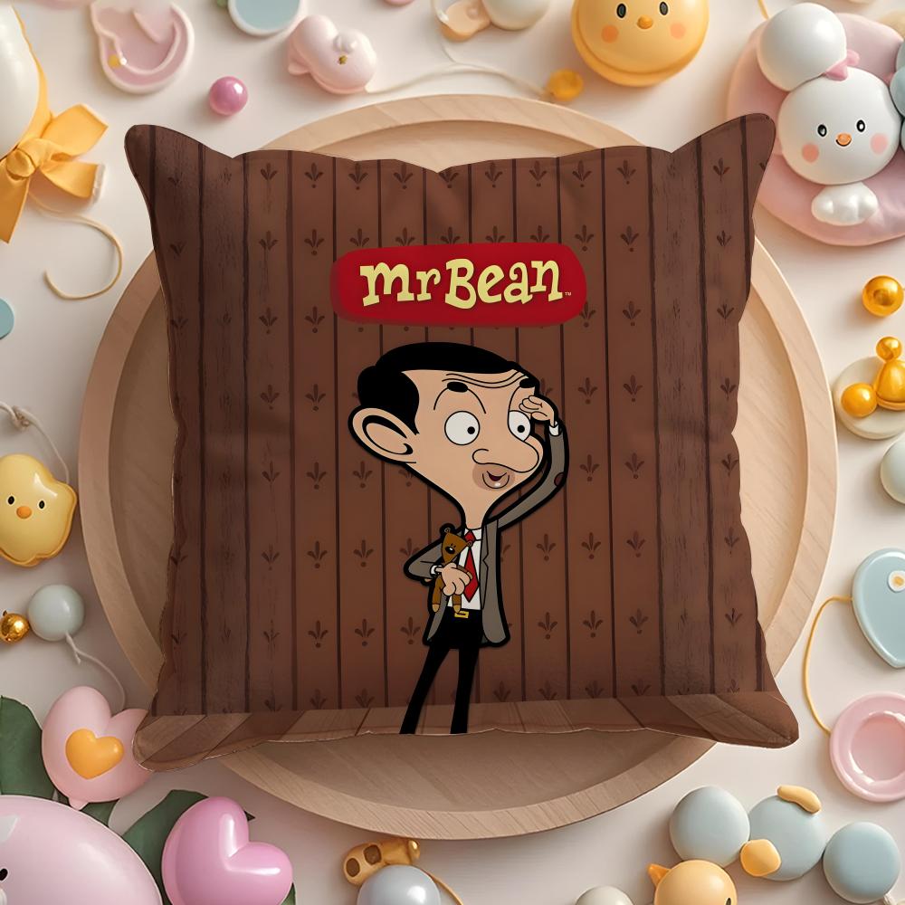 Federa Cuscino Mr B-Bean-N Morbido Tessuto Peluche Copricuscino Stampato Double-Sided Caldo Cuscino per Divano Invernale