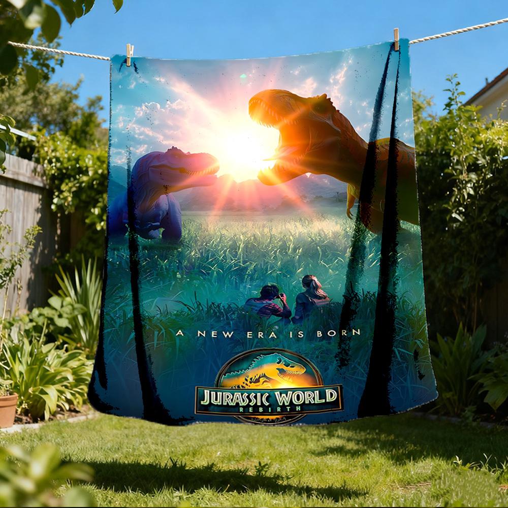1pc Jurassic World Outdoor Flannel Blanket, Cozy & Warm Soft Te Playful Design, Napping Camping,