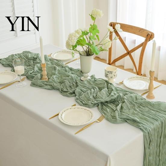 Elegante Tafelrunner Kaasdoek Runner, Boho Rustieke Gaas Gekreukt Boerderij Duurzaam Doorzichtig voor Bruiloft Feest Babyshower Verjaardag Huisdecoratie Eetkamer