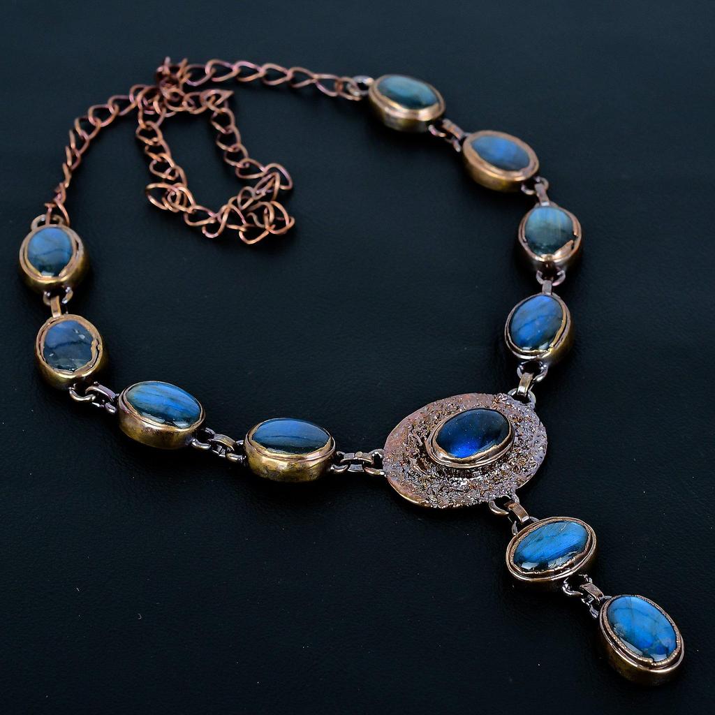 Labradorite Copper Electroformed Necklace with Adjustable Chain, Handmade Gemstone Jewelry Necklace For Memorial Day