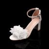 7cm Thick Heel Shallow Mouth Flower High Heel Sandals Women's White Bridal Banquet Wedding Shoes Open Toed 43 Zapatos De Mujer