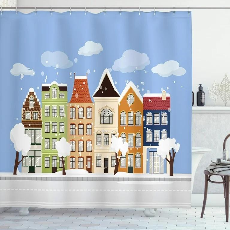 Building Shower Curtain Cityscape Urban Architecture Geometry Modern Art Bathroom Decor Bathtub Shower Curtain Liner With Hooks