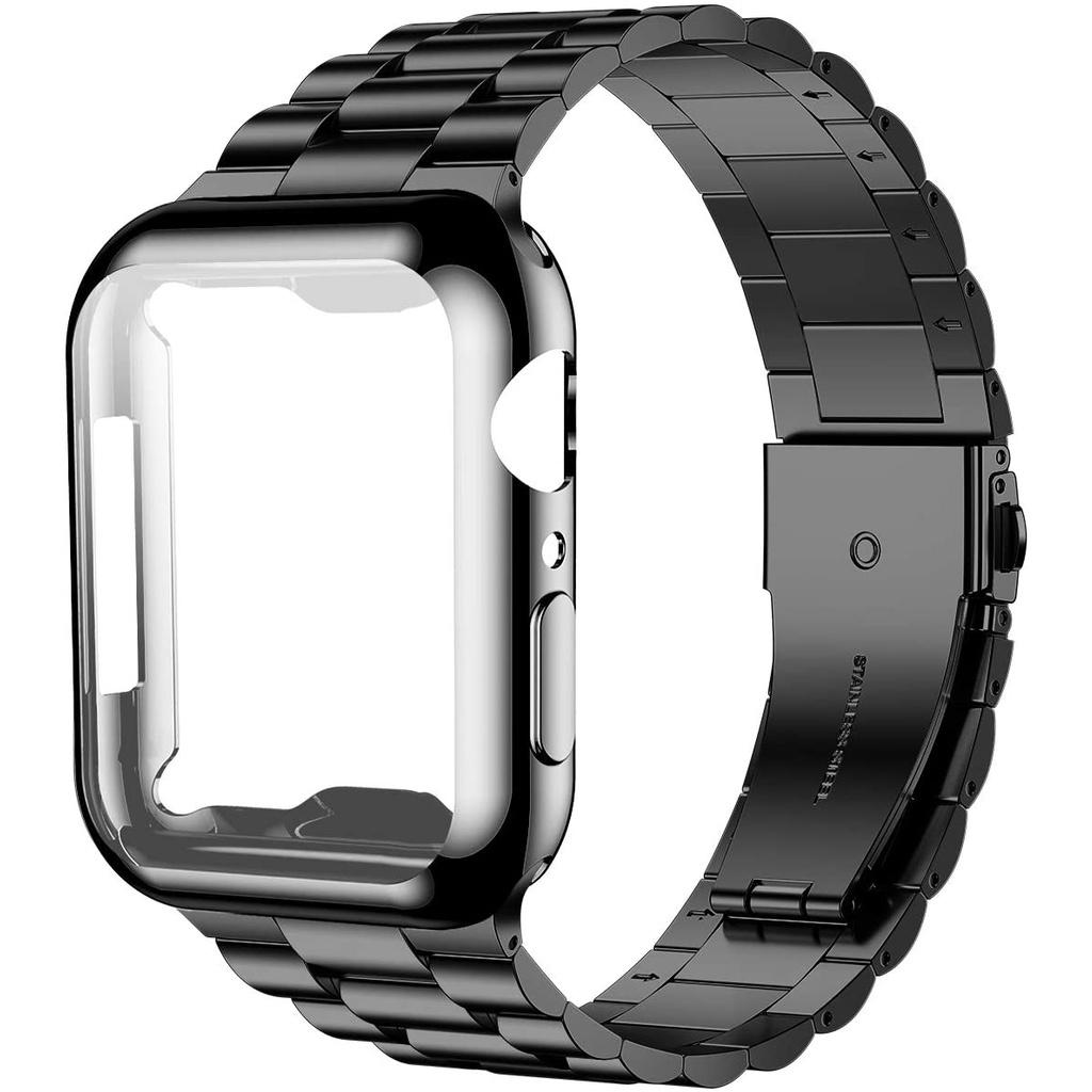 Pulseira de aço inoxidável + capa + protetor de tela de filme para pulseira de relógio Apple 44mm 40mm 45mm 41mm 38mm 42mm Iwatch Series 7 Se 6 5 4 3 T500 Pro T55