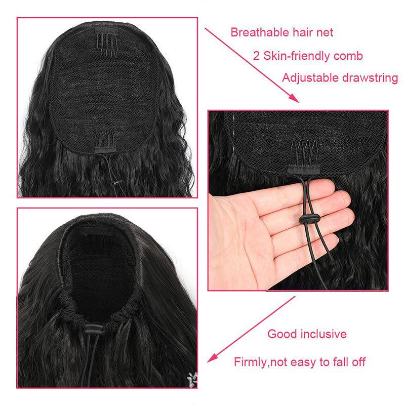 European American Wig Women Fluffy Long Curly Hair Corn Perm Wool Roll Drawstring Ponytail High Temperature Silk