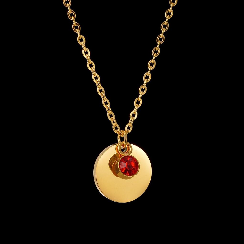 Titanium Steel Engraved Name Necklace with December Birthstone Pendant