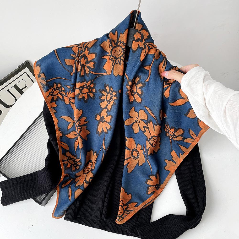 Silk scarf premium herringbone pattern double-sided printed square scarf 91 autumn and winter decorative gift high-end scarf silk scarf gift
