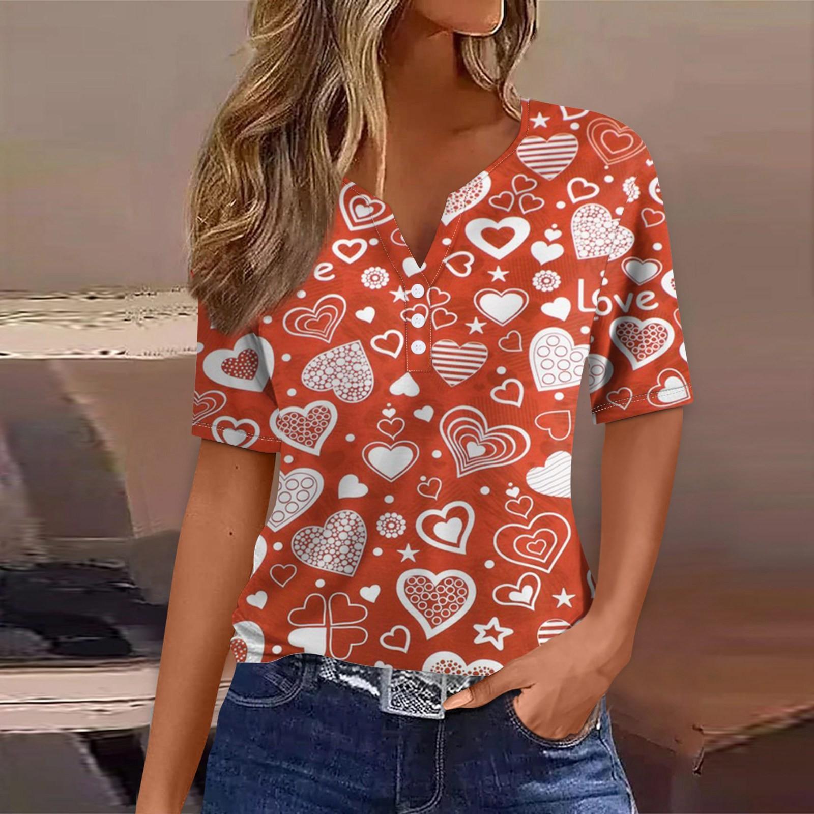 

Жен. Футболка Футболка с принтом на пуговицах ко Дню святого Валентина С короткими рукавами Повседневные Мода выходного дня Классический Классический топ с v-образным вырезом XL