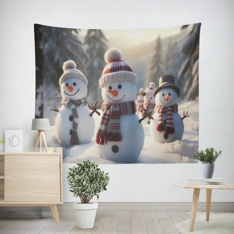 Christmas New Year Snowman Pattern Tapestry Living Room Sofa Home Decor Tapestry