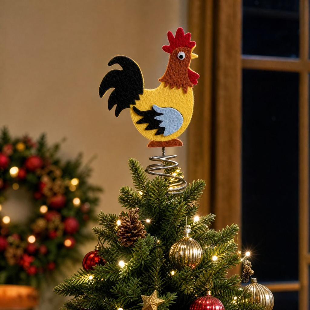 Rooster Christmas Tree Topper Decoration, Festive Holiday Home Ornament for Christmas