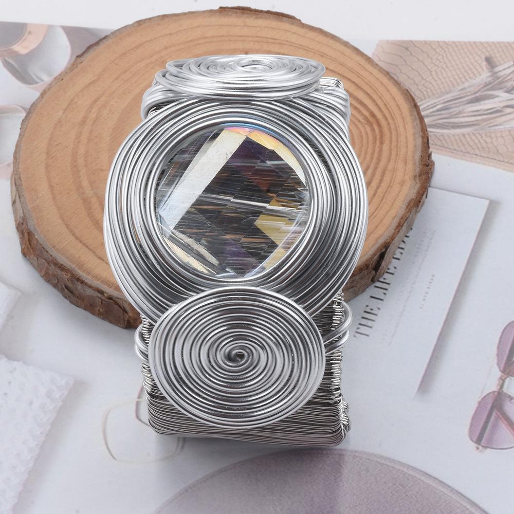 Handgefertigtes Drahtumwickeltes Armreif-Armband, Hohl mit Strasssteinen Metall Bohemian Statement Schmuck für Damen