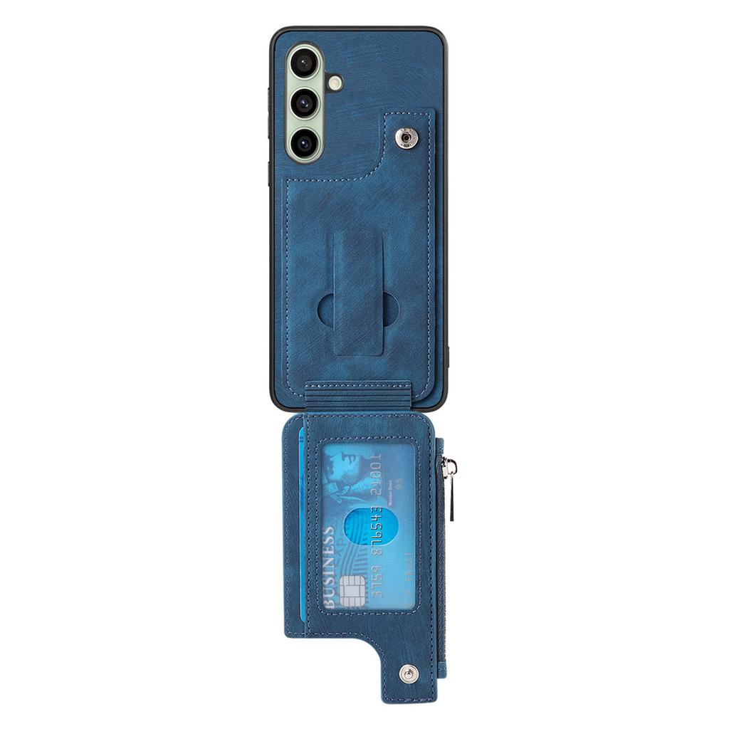 For Samsung Galaxy S24 FE Case Zipper Card Holder Kickstand Leather + PC + TPU Phone Cover