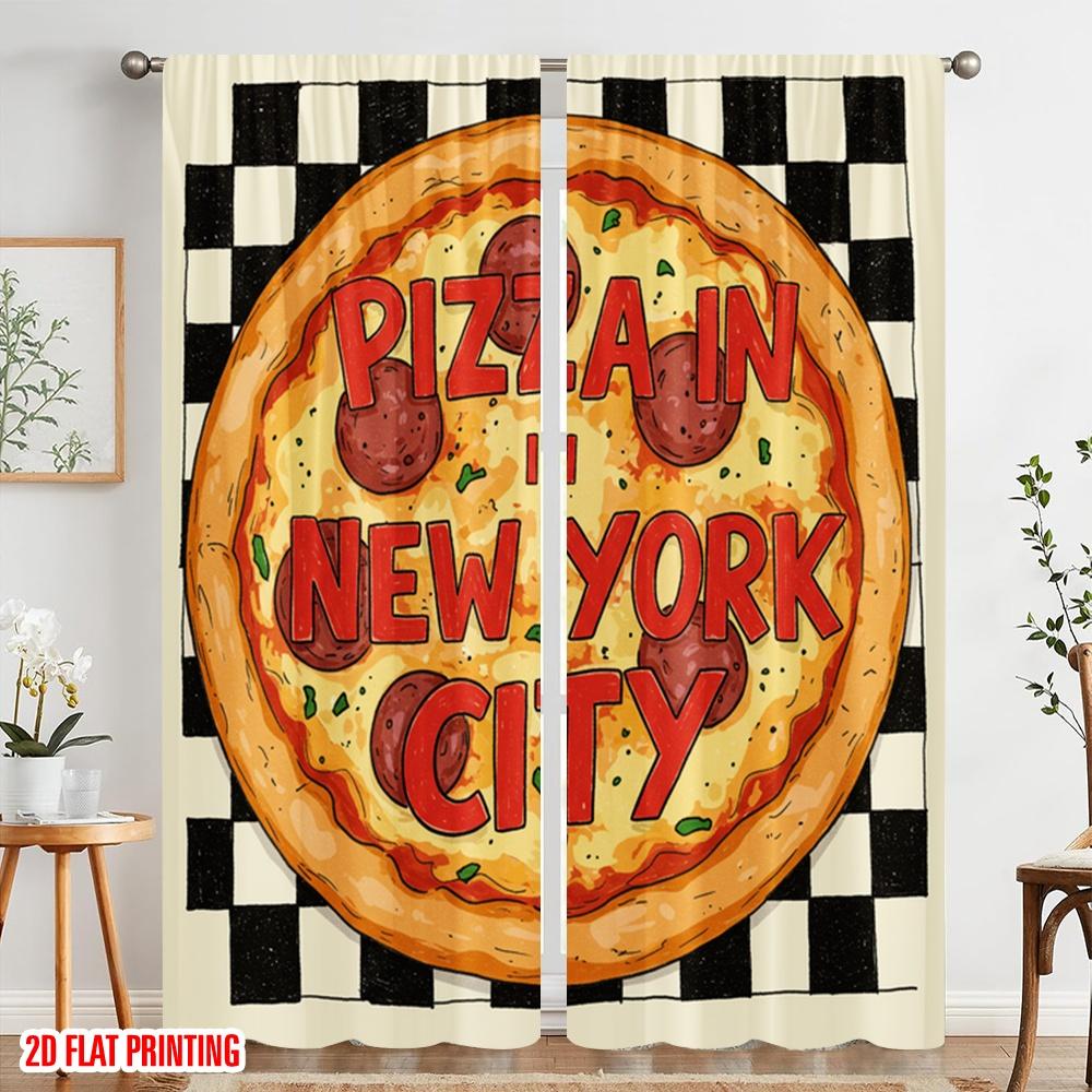 2pcs 2D flat printing Drapes New York City Pizza Polyester Without Electricity Seasonal Party & Holiday Decor Use for All Season