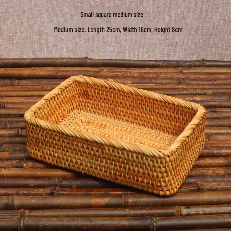 Retro Rattan Woven Rectangular Storage Box - Desktop Organizer for Cosmetics, Tea, and Sundries