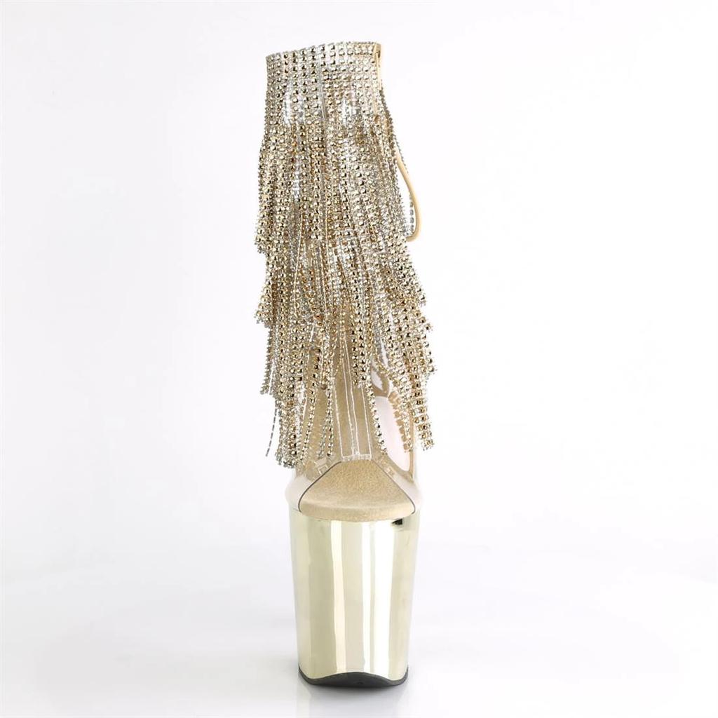 Women Platform Sandals 20Cm Flash Diamond Tassel High Heel Low Boots Nightclub Stage Pole Dance High Heel Sole Sandals YKC