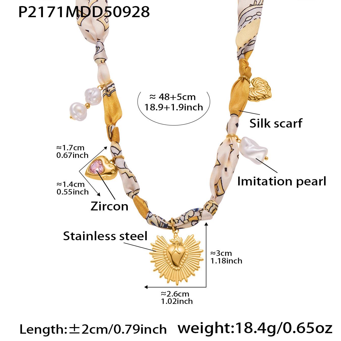 Qiong Yao Multi-Pendant Pearl Silk Scarf Necklace with Stainless Steel Clavicle Chain