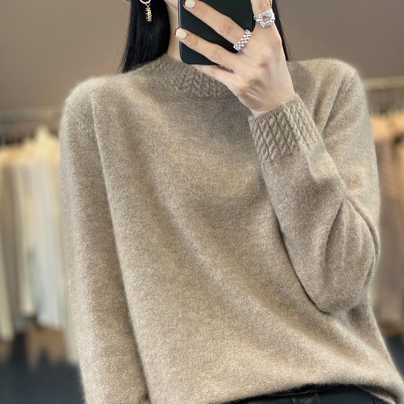 Suéter de cachemira para mujer Qinghe cachemira 30% cachemira 70% lana jersey de otoño e invierno cálido y a la moda