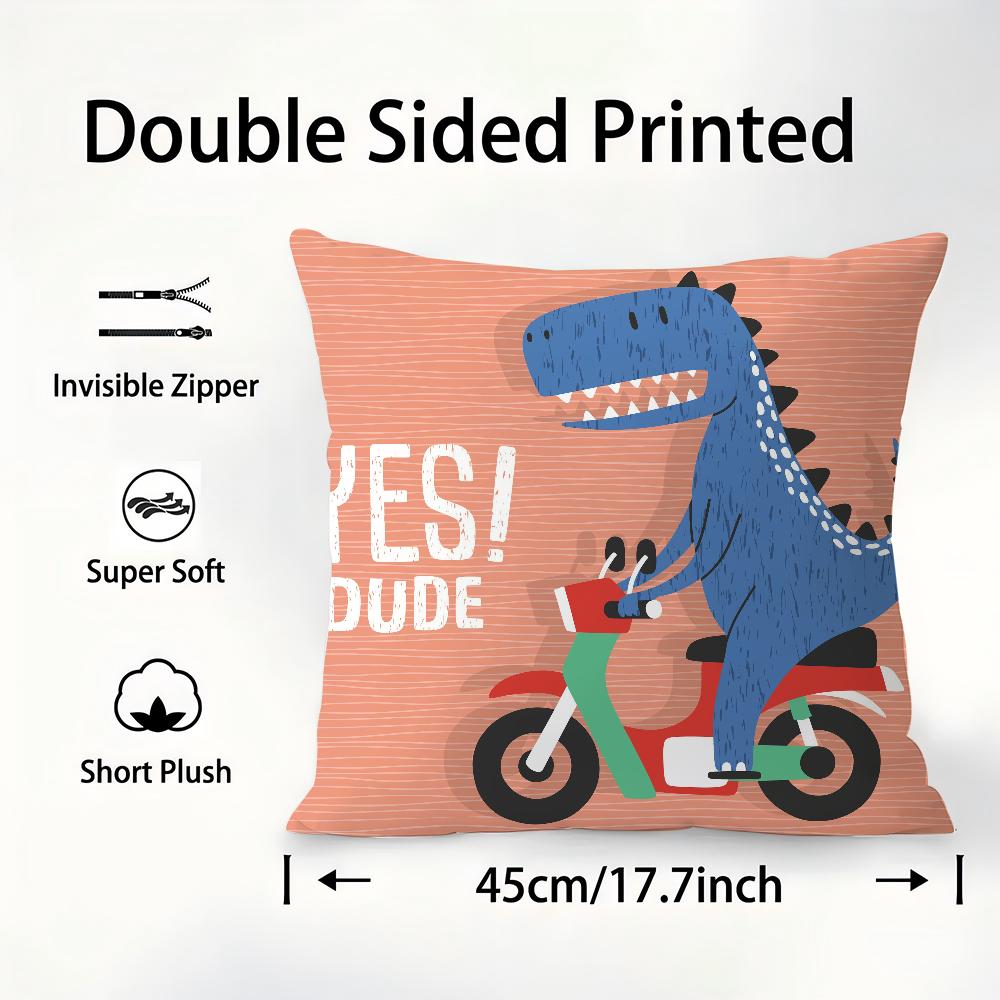 Cartoon Dinosaur Cute Pillow Case Plush Fabric Soft Pillowcase Double Sided Print Sofa Cushion Cover Throw Pillow Cover