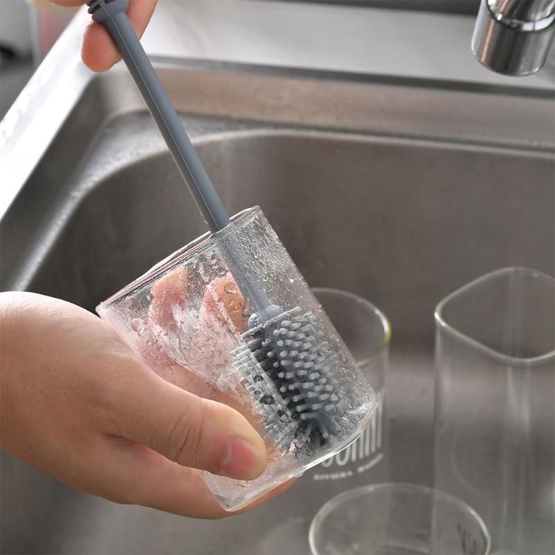 Silicone Bottle Brush With Long Handle For Baby Bottles, Sports Flasks And Glassware Cleaning Black