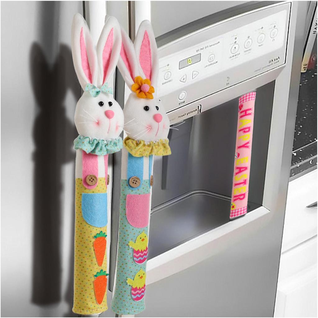 3pcs Easter Bunny Refrigerator Door Handle Set Easter Bunny Fridge Handle Covers For Microwave Stove Dishwasher Freezer