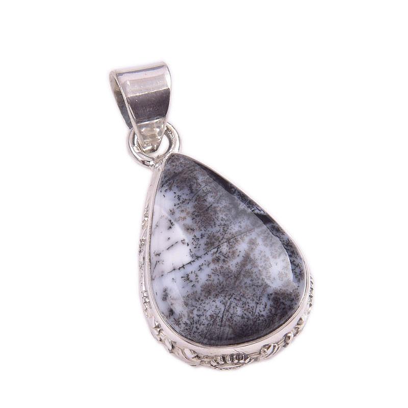 Natural Dendrite Opal Gemstone 925 Solid Sterling Silver Gift Pendant 1.5" y4W10
