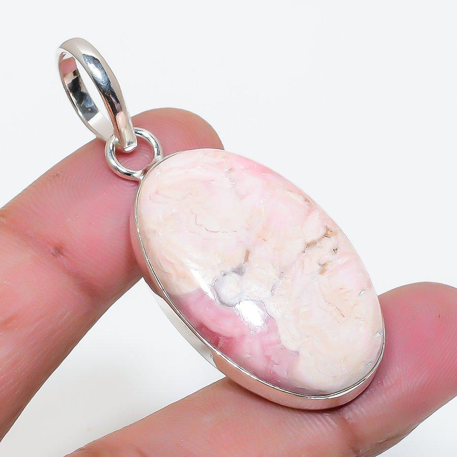 Natural Rhodochrosite Gemstone 925 Sterling Silver Jewelry Pendant 2.01" AP-16055
