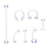 Acrylic Clear Flexible Piercing Jewelry Set: Nose, Lip, Eyebrow, Tongue, Ear Cartilage, Ear Bridge, Navel Studs.