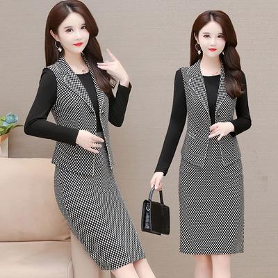 Two-Piece Dress for Spring and Autumn, Fashionable  Dress  Vest Coat