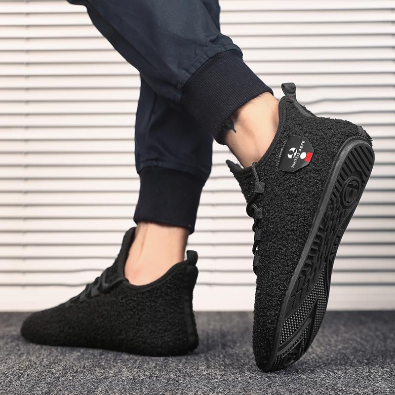 MAEDEF Winter Shoes Men's Warm Lace Up Lightweight Winter Casual Shoes Men Indoor Plush Bedroom House Cotton Shoe Men Warm Shoes