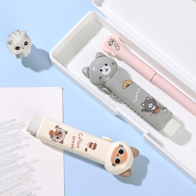 1/4pcs Cartoon Cat Town Eraser Mini Kitty Push Type Rubber Erasers for Pencil Cleaning Stationery School Student