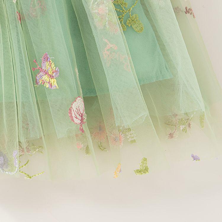 Korean Style Girls' Embroidered Mesh Skirt & Flutter Sleeve Camisole Butterfly Dress