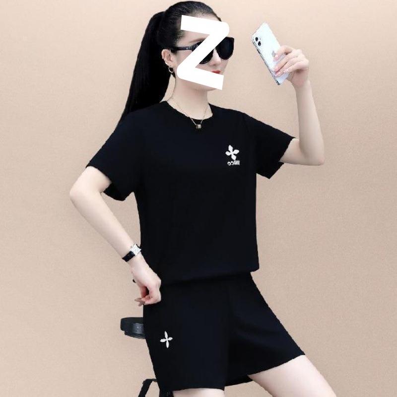 Casual Sportswear Short-sleeved Shorts Suit Summer Women's High-waisted Fashionable Age-reducing Slimming Loose and Versatile Two-piece Set
