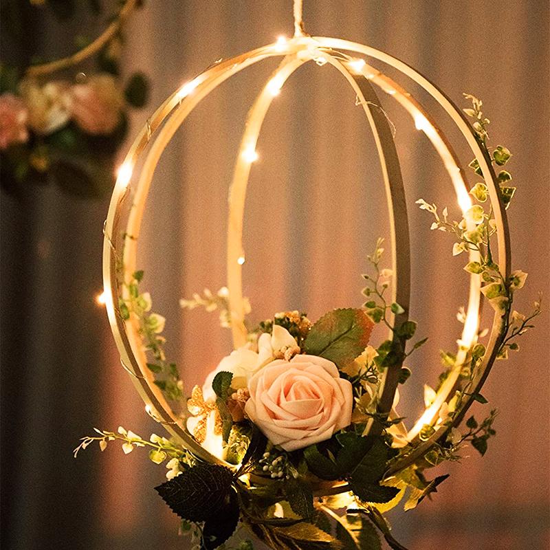 5pcs 15-40cm DIY Hanging Wreath Bamboo/Metal Wreath Iron Ring Hoop Hanging Craft Party Decorations Baby Shower Wedding Wreaths
