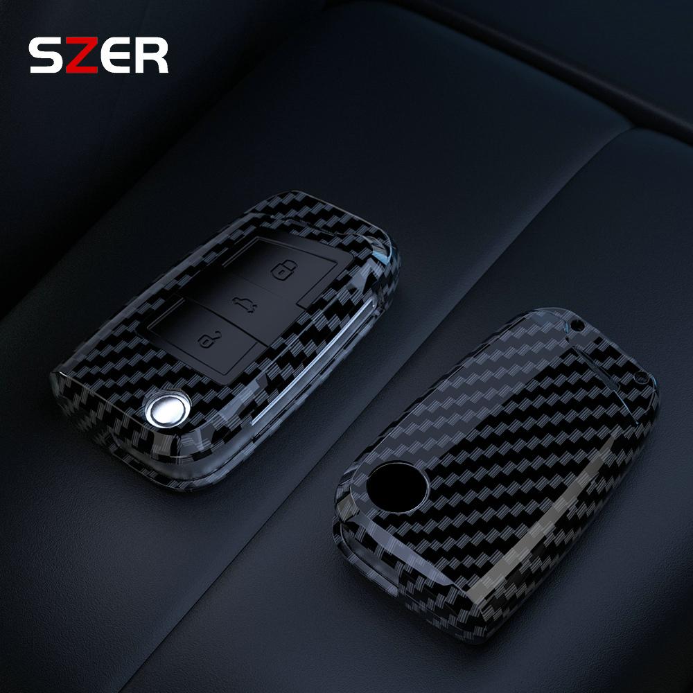 Abs Carbon Fiber Car Key Case Cover Fob For Vw Volkswagen Golf 7 Mk7 Tiguan Mk2 For Seat Ateca Leon Fr 2 Ibiza For Skoda Octavia