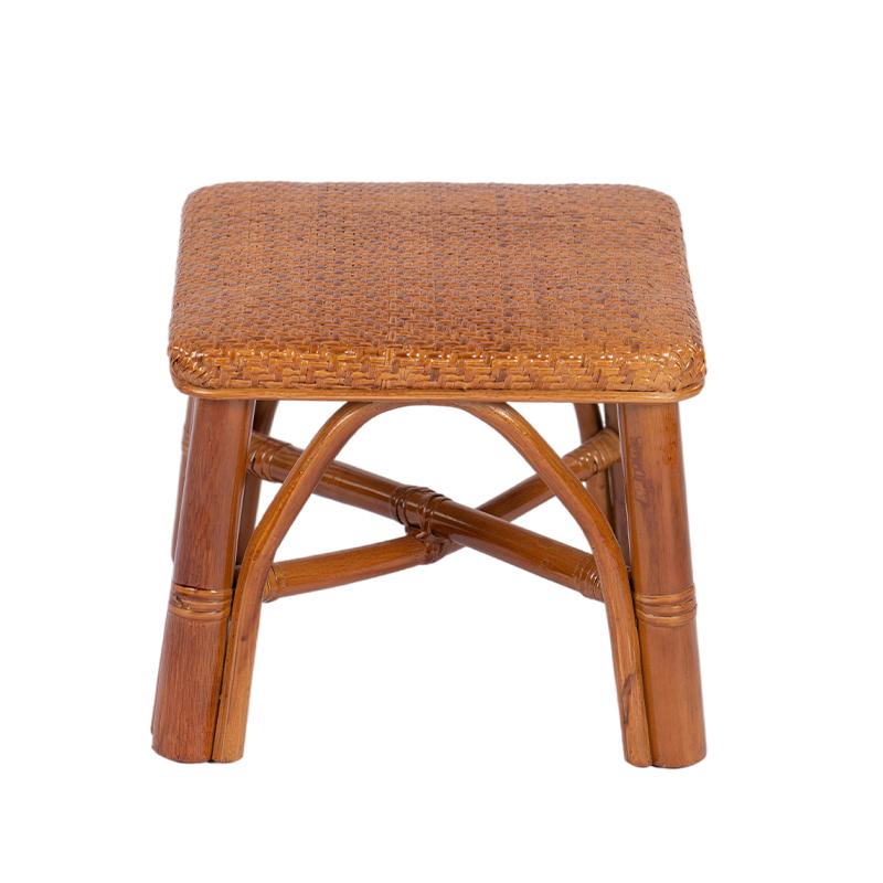 Handmade Wicker Rattan Small Square Ottoman Natural Fiber Shoe Bench for Entryway Home Bedroom Living Room