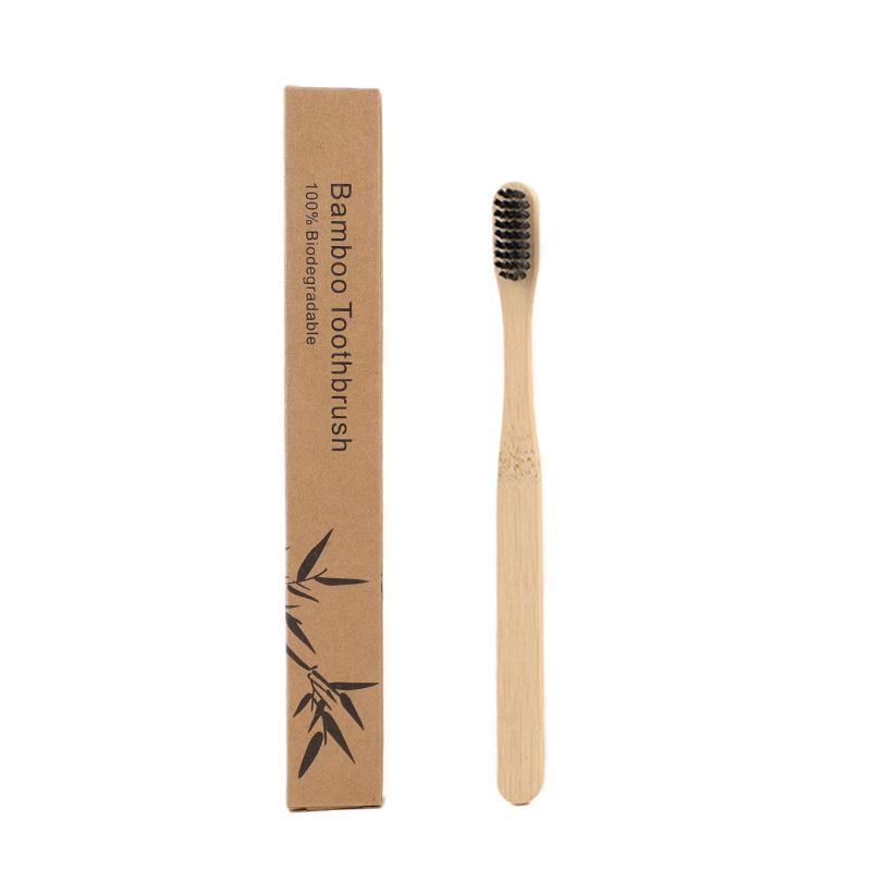 Ready Stock Custom Kraft Box Kids Flat Square Handle Soft Eco Natural Biodegradable Logo Design Bamboo Toothbrush