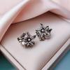 Hong Kong style retro zircon petal pearl stud earrings women's new trendy silver needle earrings cold wind earrings