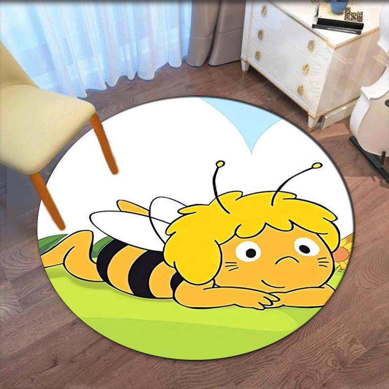 Maya the Bee Printed Round Rug Carpet Chair Rug Area Rug Entryway Doormats,for Office Chair Living Room Bedroom Kitchen Room.