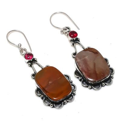 Natural Hematoid, Rubillite Gemstone 925 Sterling Silver Earring 2.44" q8Q19